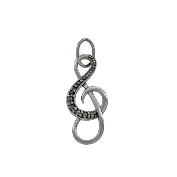 Vintage Thai FAS Sterling Silver Black Diamond Accent Music Treble Clef Pendant - Picture 1 of 5